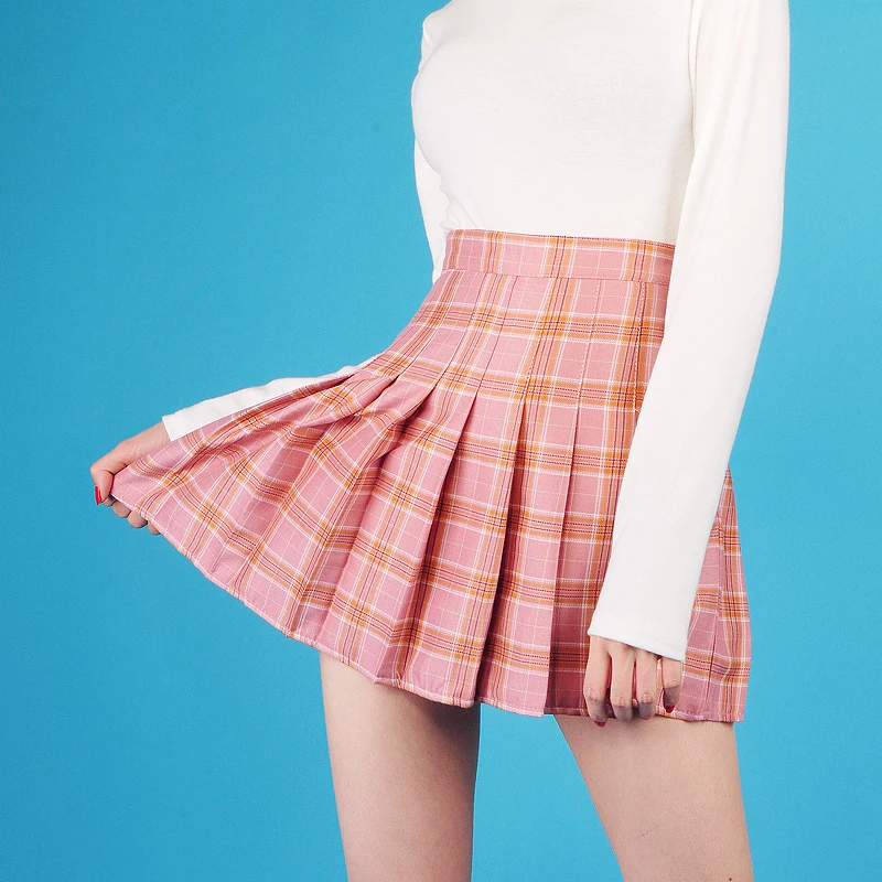 

Harajuku plaid high waist vintage pleated skirt Cosplay retro kawaii Female Skirts Saia Lolita Women 2XL