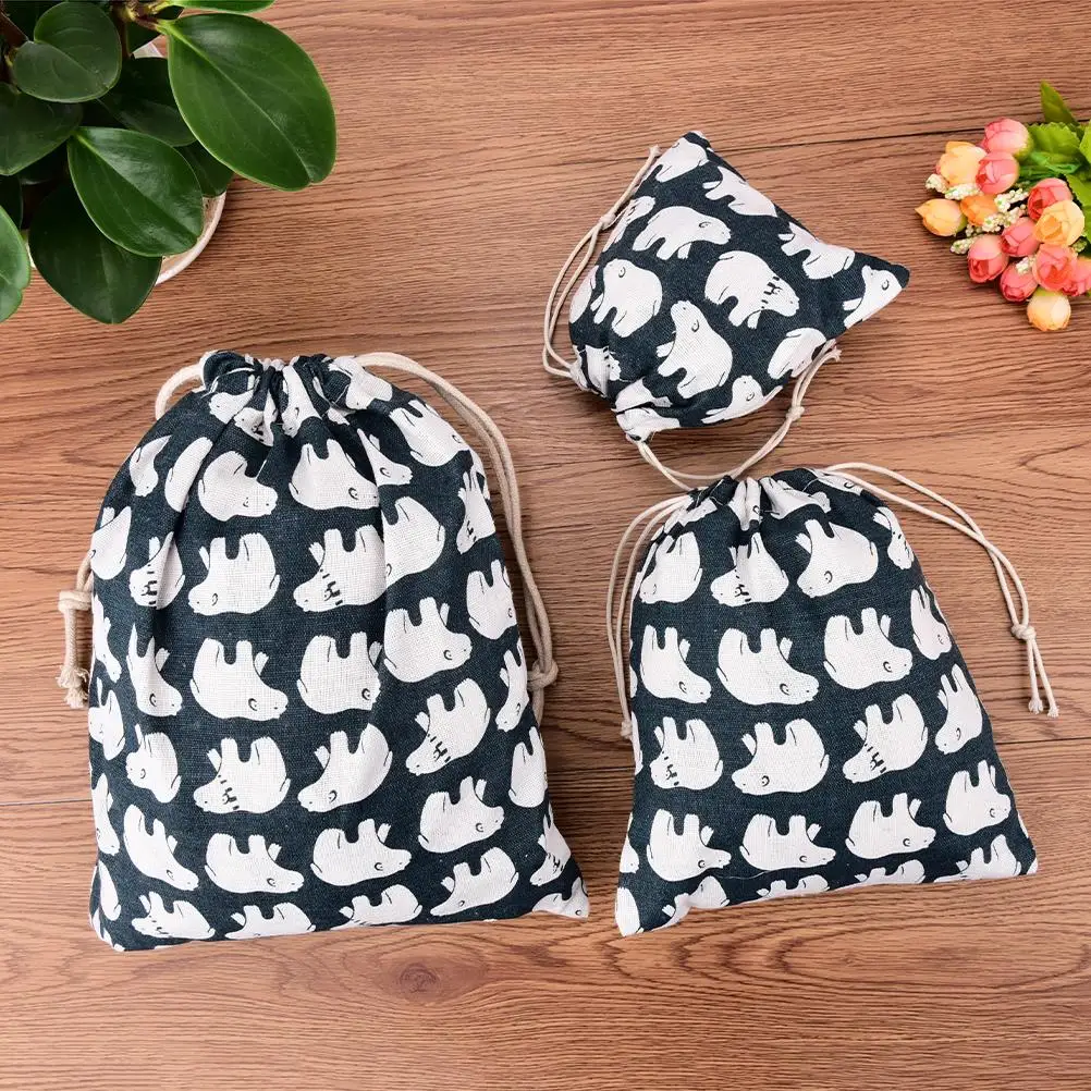 

Small Cloth Bag Christmas Gift Handmade Cotton Linen Small Fresh Polar Bear Storage Bag Tea/candy/key Package Drawstring Bag