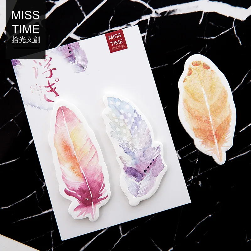 

1 set Stickers Kawaii Cute Feathers Paper Memo Pads Sticky Notes Escolar Papelaria Office School stationery Bookmark
