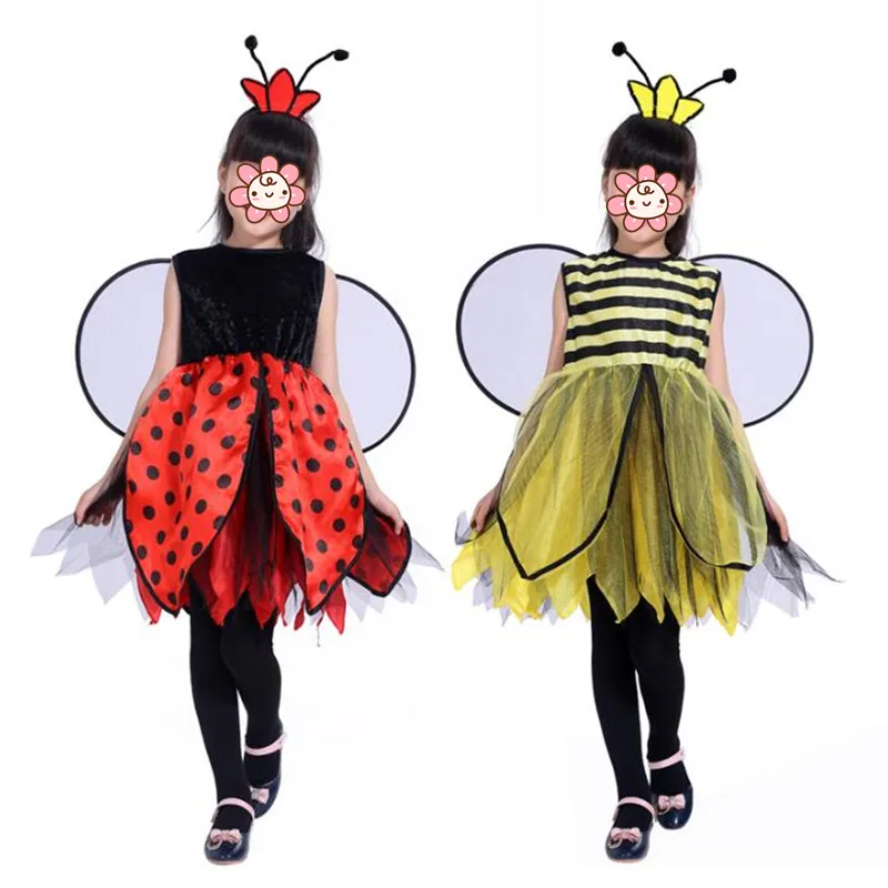 

Children Girls Bee Ladybug Wing Cosplay Kids Animal Carnival Party Dress Supplies halloween costume for kids Christmas