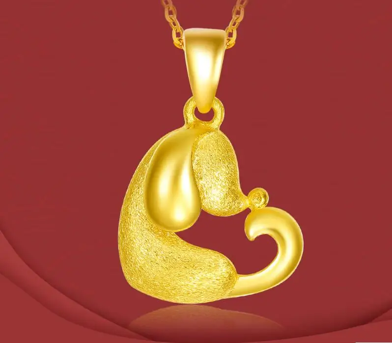 

New Pure 24K Yellow Gold Zodiac Heart Dog Pendant 3D designer animal pendant 2.6g