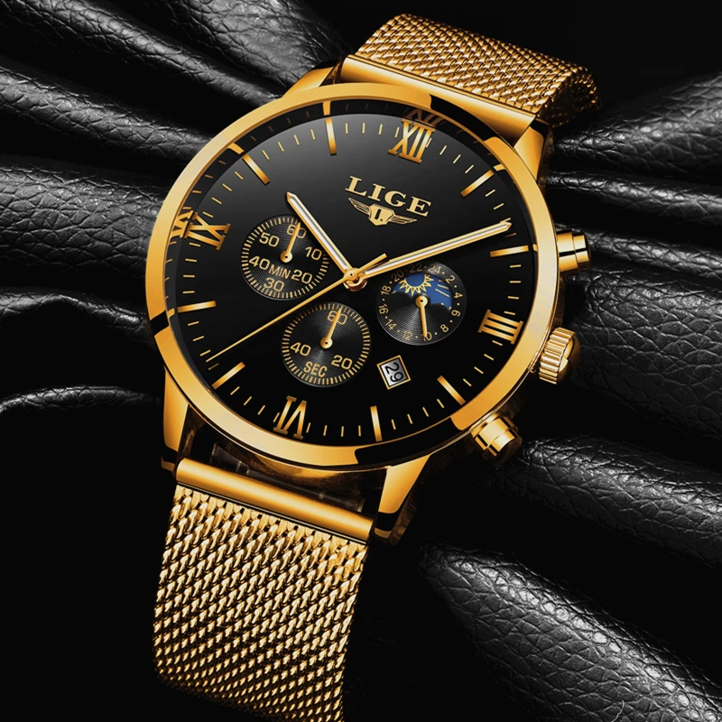 LIGE Fashion Mens Watches Top Brand Luxury Quartz Watch Men Casual Slim Mesh Steel Date Waterproof Sport Watch Relogio Masculino