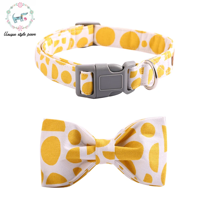 

The Lemon Yellow Dog Collar with Bow Tie Plastic Buckle Dog&Cat Necklace Pet Products Unique Handmade Dog Collar and Leash Sets