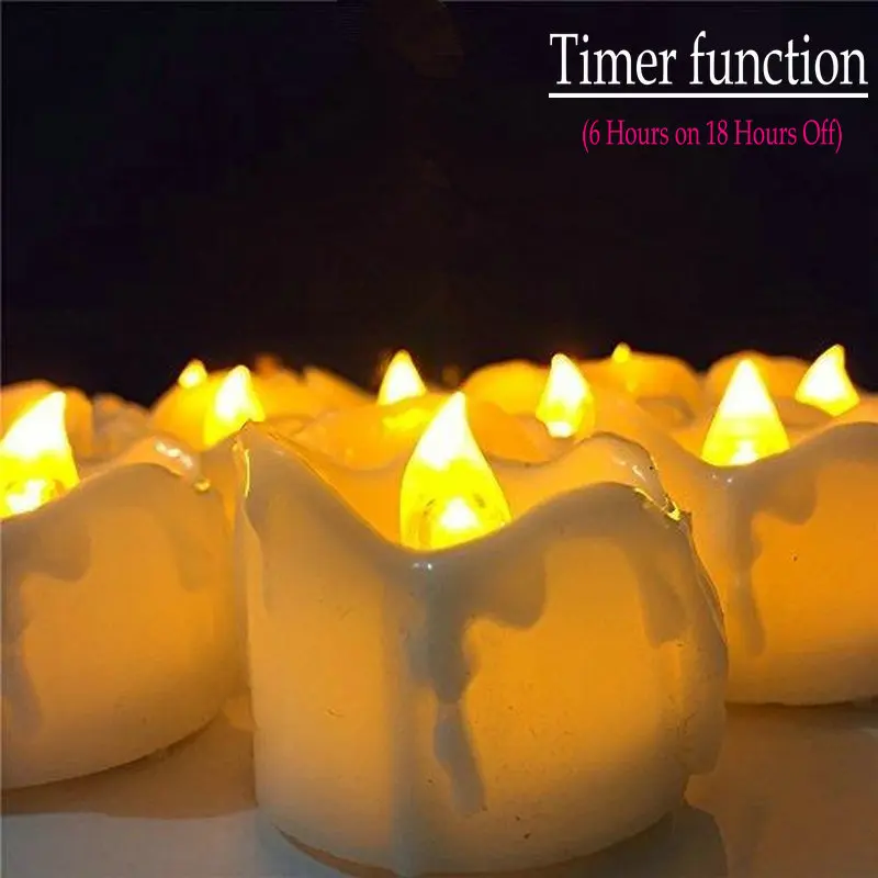 

Flickering Flameless LED Tea Light Candle w/Timer function dipped Wax Dripped Battery Operated tealight Wedding Xmas Home Party