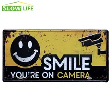 Smile You are On camera, автомобильный номерной знак, винтажный домашний декор, оловянный знак, декоративный металлический знак для гаража, ретро Ухабистая металлическая табличка