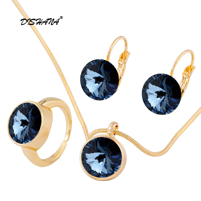 Комплект из колье серёг и кольца с австрийским кристаллом|jewelry sets for women|party jewelry