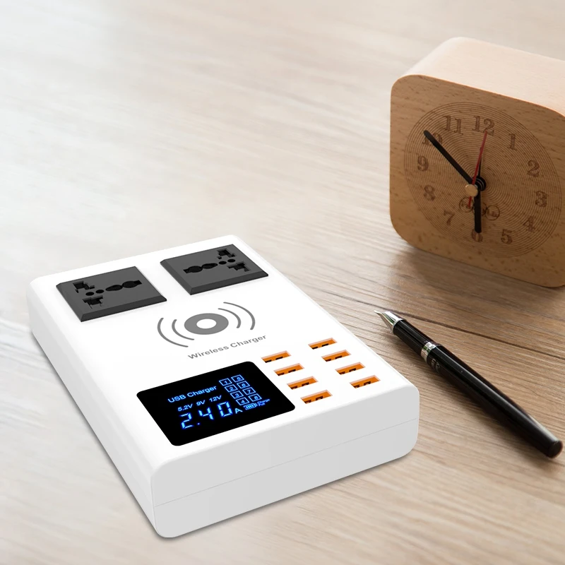 ?WENHAO Cda10W Multi-Port Usb Charging Dock With 8 Usb Charging Ports And Two Dc Sockets To Support Fast Wireless Charging(Eu
