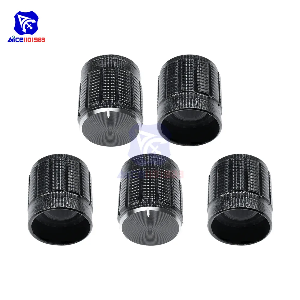 Potentiometer Knobs 5PCS/Lot Black Metal 6mm Knurled Shaft Insert Dia. Potentiometer Control Knobs Switch Knob 15mm Dia. x 16.5mm Height