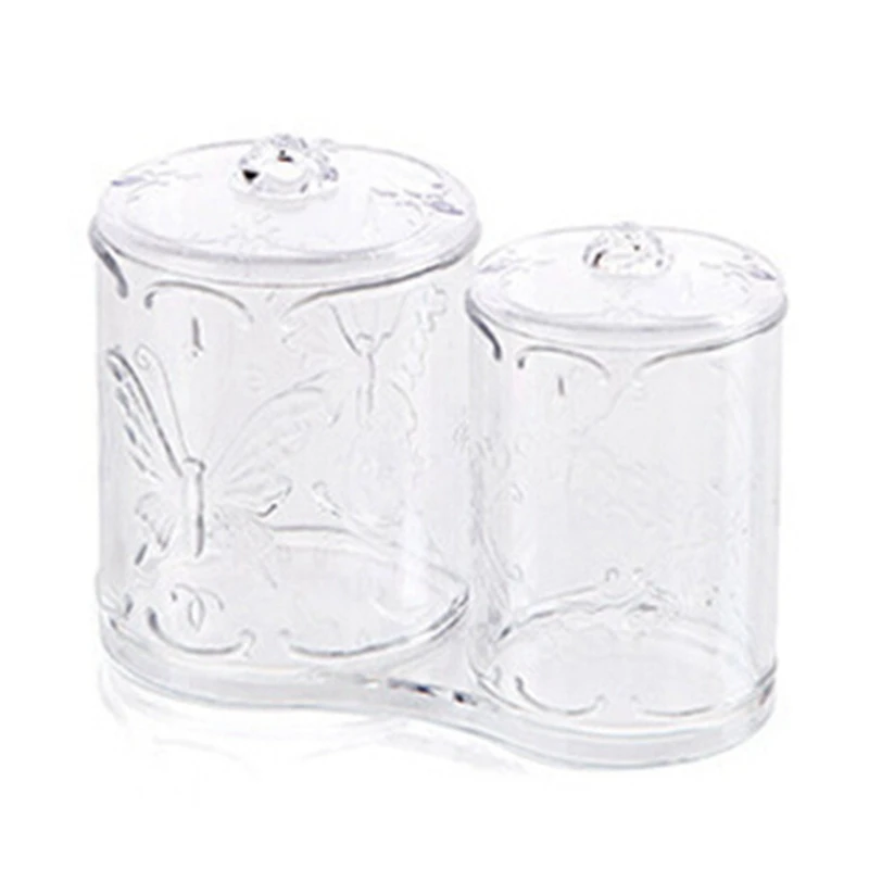 

Acrylic Makeup Cotton Pad Q-Tips Holder Large Capacity 2 Compartment Swab Stick Remover Wipes Storage Case