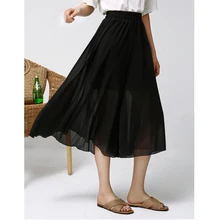 Длинные плиссированные юбки Для женщин s Лето Повседневное шифон Для женщин юбка Высокая Талия Elascity Faldas вечерние юбка плюс Размеры Jupe Femme