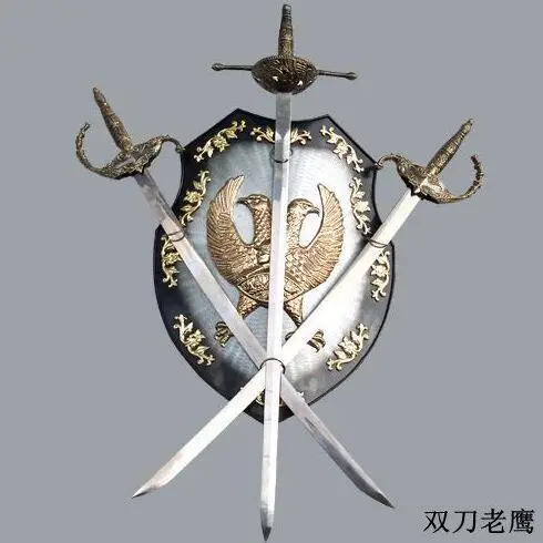 

S3301 MEDIEVAL DOUBLE HEADED EAGLE SHIELD WALL PLAQUE THREE SWORDS 35.6" LOT 4