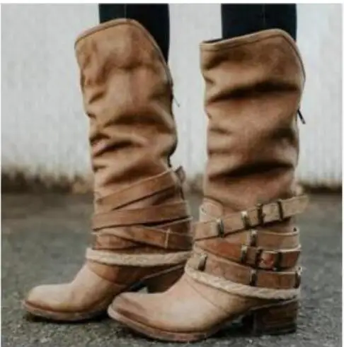 

sapato feminino women boots knee high vintage PU leather shoes woman cross-tied lace up gladiator booties girls chaussure D1107