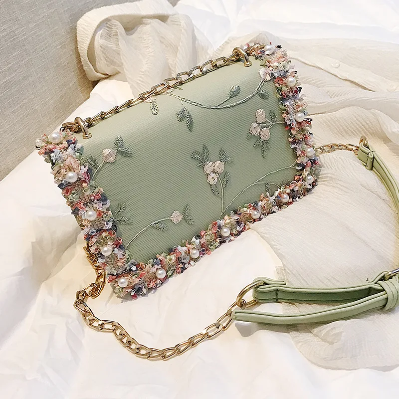 

Shoulder Bag Female Flower Pearl Leather Women Messenger Bags Chain Handbags Ladies Flap Crossbody Bag sac a main femme WBS579-2