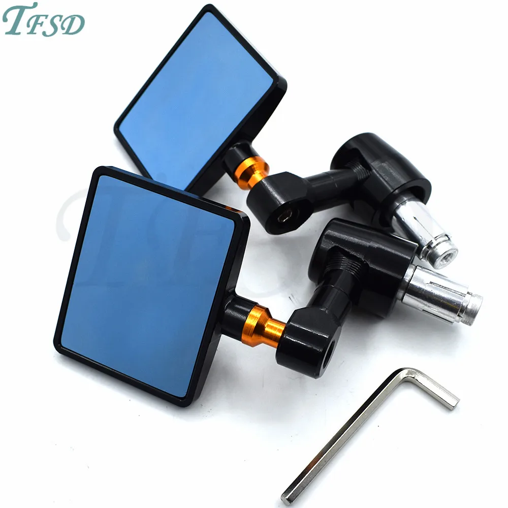 

7/8"22mm Universal square Motorcycle Bar End Rearview Mirrors Rear View Handle Side Mirrors CNC Aluminum For Kawasaki Yamaha