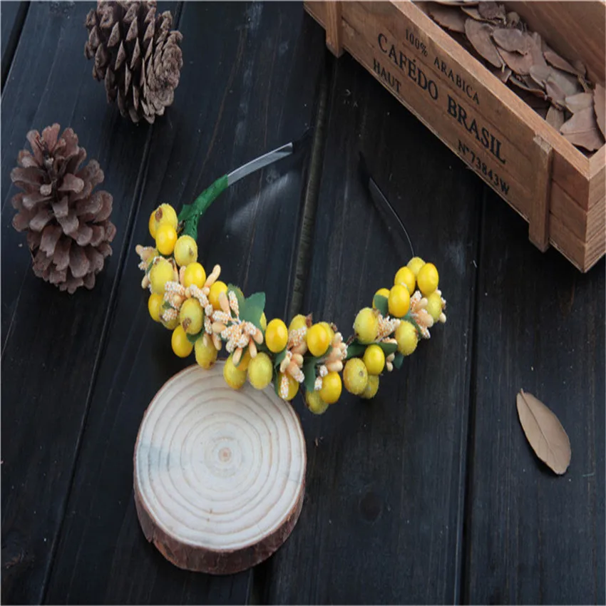 Haimeikang, аксессуары для девочек, ободки с цветочной короной для женщин, повязка на голову с цветами, фруктовые волосы для женщин - Цвет: yellow