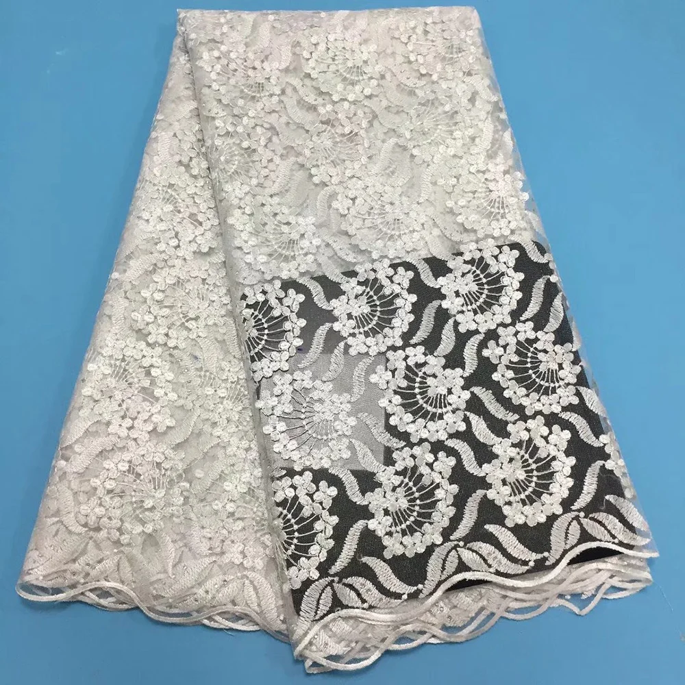 

New White African Lace Fabric Embroidered Nigerian Lace Fabrics for Wedding High Quality 2019 French Tulle Lace Fabric