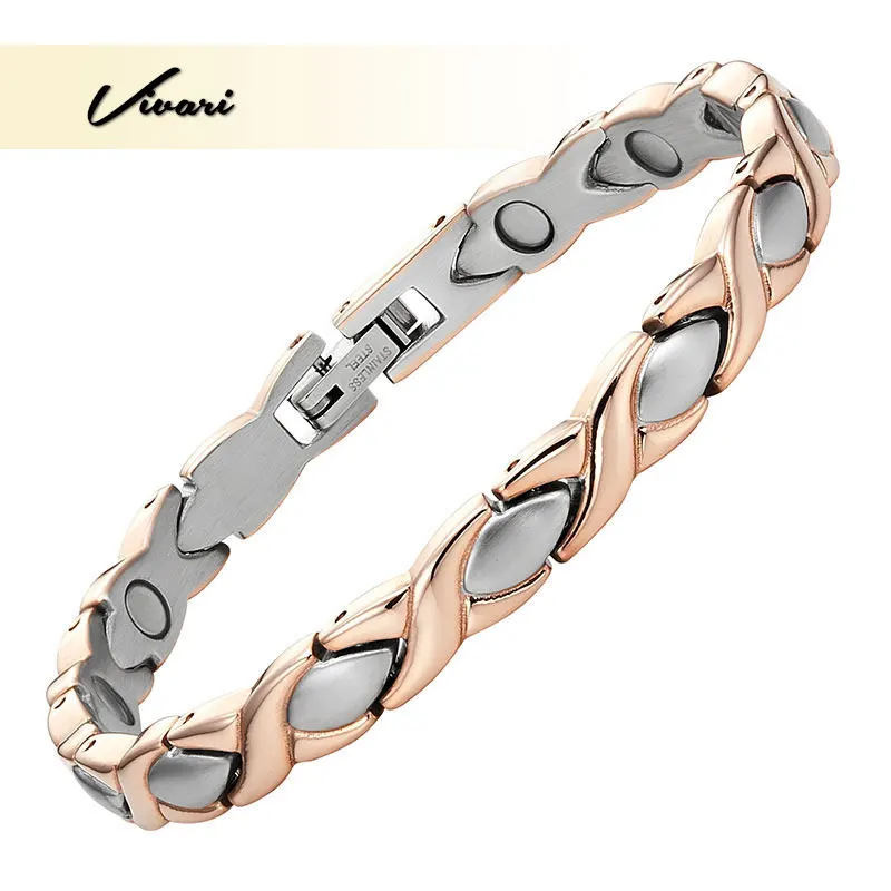 

Vivari Classic Ladies Magnetic Stainless Steel Bracelets With Rose Gold And Silver For Pain Relief Arthritis And Carpel Tunnel