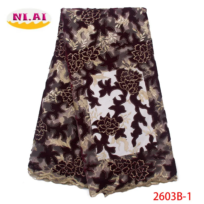 

African Stones Lace Fabric 2019 High Quality Velvet Tulle Lace Dresses For Women Embroidery Net French Lace Fabric XY2603B-1