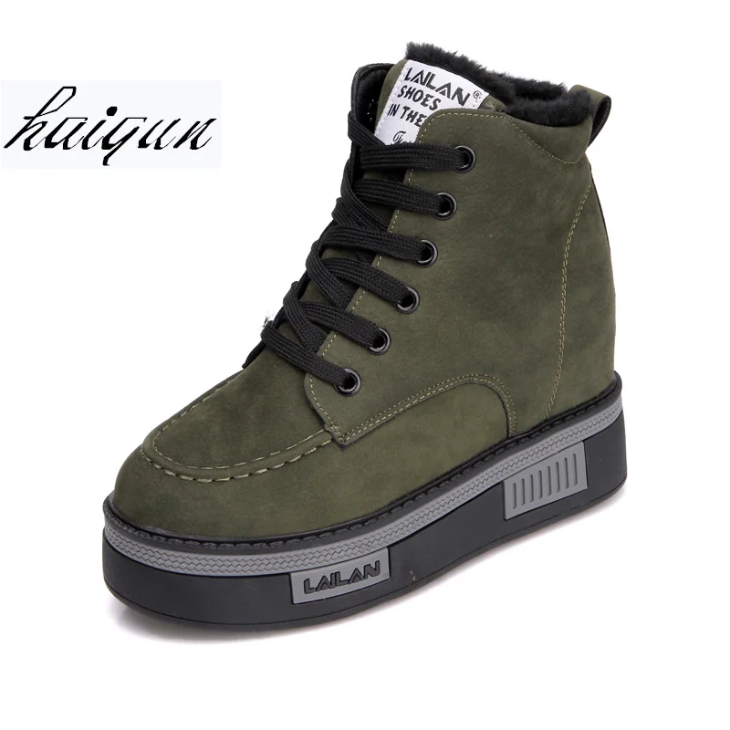 

Fashion Women Casual Shoes Winter Platform Wedge Ankle Boots 10CM Height Increasing Flock Shoes Keep Warm Fur Snow Boots Black