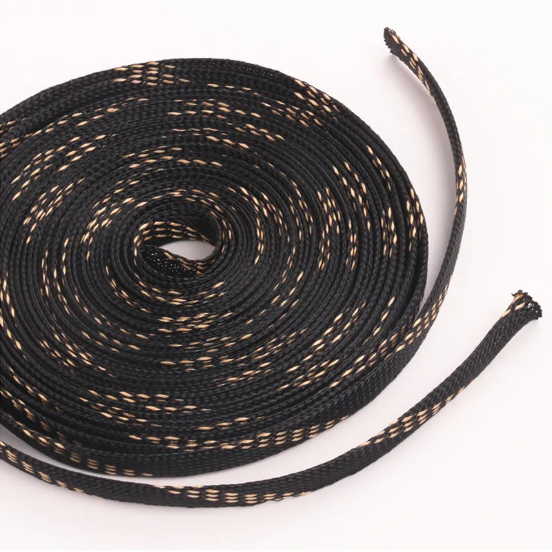 10 м мм защита кабеля Sleeving черный + золотой плотный Плетеный ПЭТ расширяемый рукав