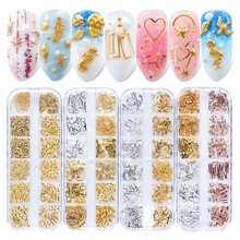 1 коробка формы смешивания металлические полые 3D украшения для дизайна ногтей блестки заклепки Золотая рамка для ногтей мини-бусины шпильки аксессуары для самостоятельного маникюра LA772