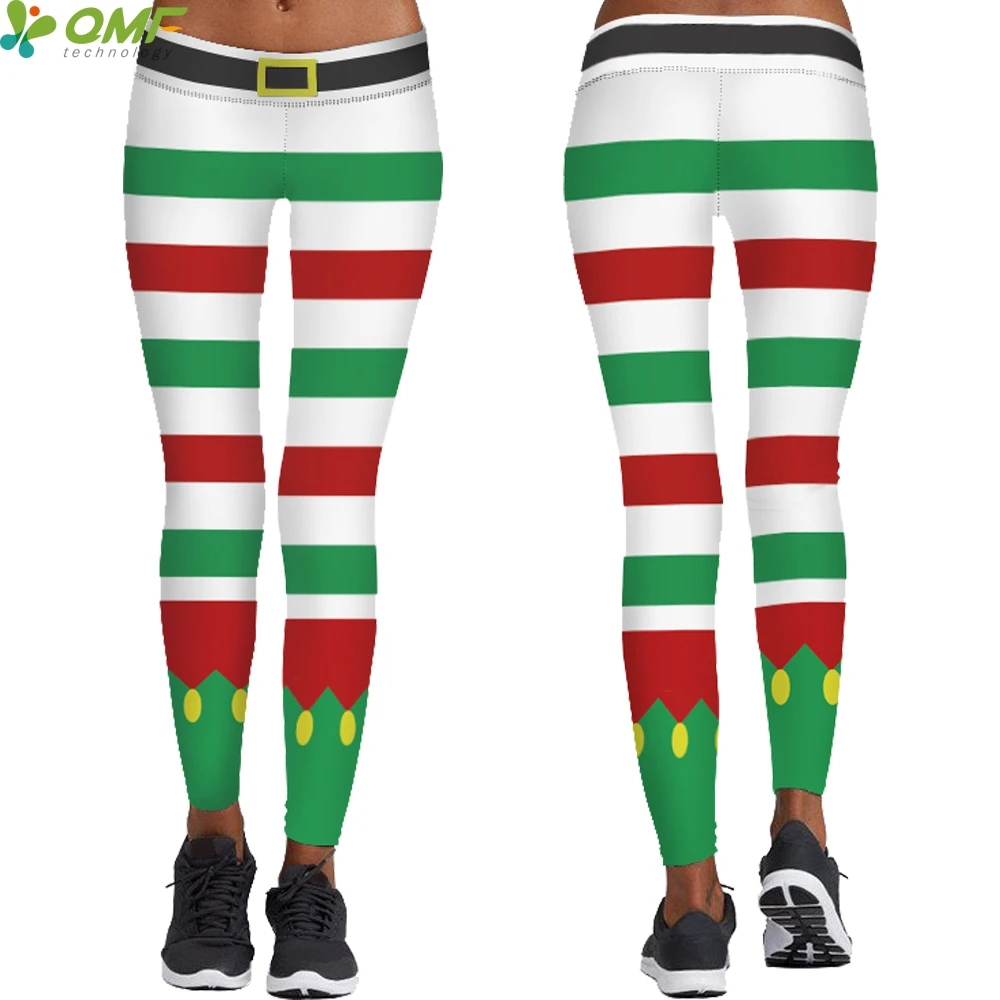 Merry Christmas Yoga Leggings Colorful Stripes Holiday Sports Tights