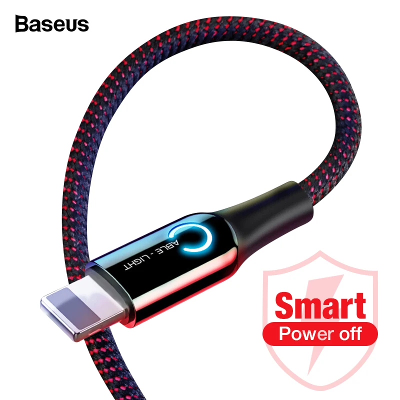 Baseus LED Lighting USB Cable For iPhone XS Max XR X 8 7 6 6S Plus SE Auto Disconnect 2.4A Fast Charging Charger Cable Data Cord