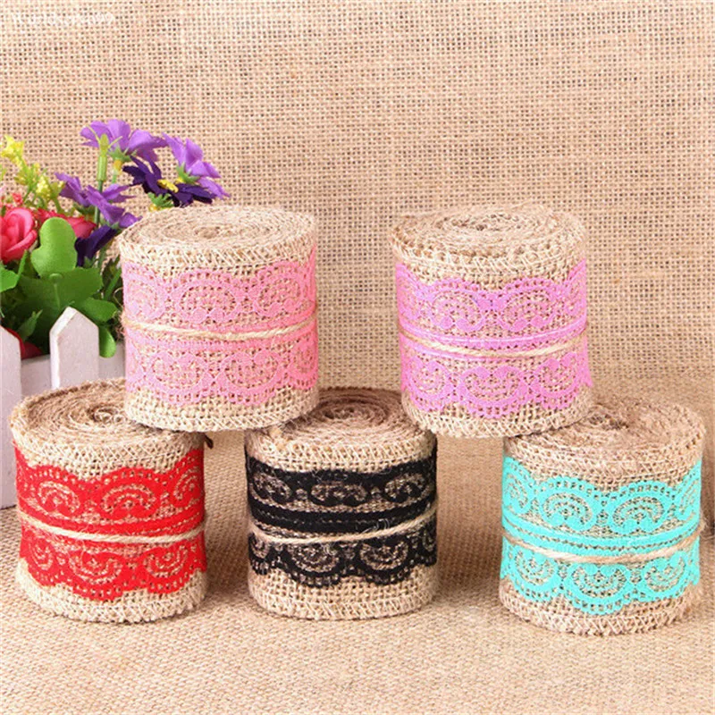 6cm Width Natural Burlap Heart Lace Ribbon Rustic Jute Garland Hessian