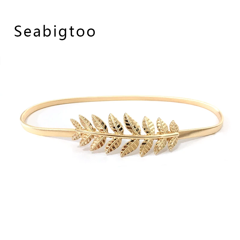 Seabigtoo металлические ремни с листьями для женщин, тонкие золотые и серебряные ремни для женщин, женские ремни с цепочкой, пояс, высокое качество, ремни с пряжкой