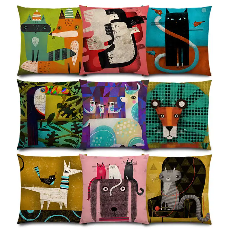 

Abstract Fantasy Animals Painting Alpaca Lion Toucan Fox Bird Cat Dog Horse Rabbit Camel Good Cushion Cover Sofa Pillow Case