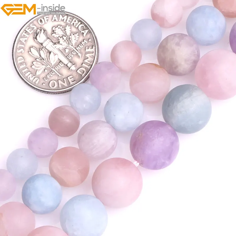 

Gem-inside 6-10mm Natural Round Multicolor Quartz Precious Matte Frosted Beads for Jewelry Making DIY Jewellery Valentine Gift