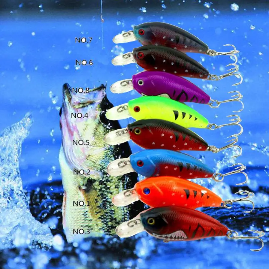 8Pcs Fishing Lures Kinds of Minnow Fish Bass Tackle Baits Crank Outdoor Sport Fishing tool Artificial Bait Hunting fish hook P# 8Pcs Fishing Lures Kinds of Minnow Fish Bass Tackle Baits Crank Outdoor Sport Fishing tool Artificial Bait Hunting fish hook P#
