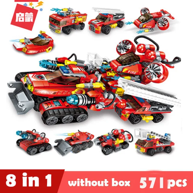 

ENLIGHTEN 1410 571Pcs 8 In 1 City Fire Engineering Military Truck Building Block Toys Gift For Children