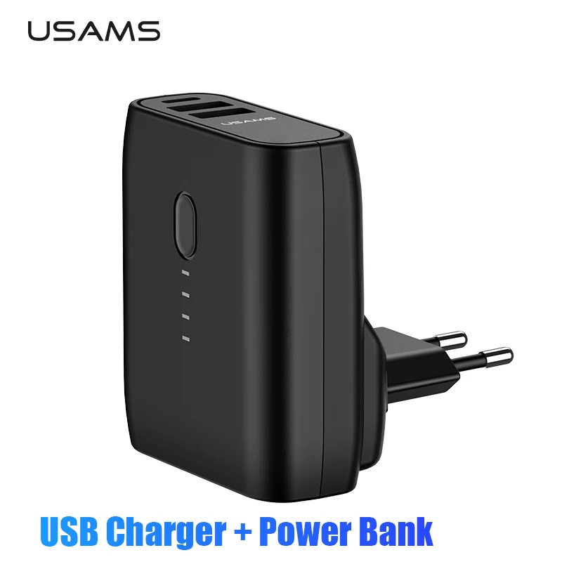 

USAMS EU/US Foldable Plug 2 in 1 USB Charger Power Bank 5000mah Auto Power Off Fast Charging Powerbank Dual USB External Battery