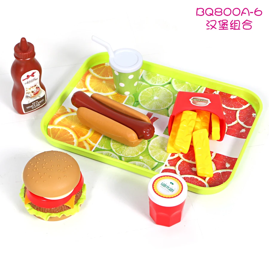 6 Pieces Wooden Kitchen Toys Hamburger Hot Dog Pretend Play Toy for Kids 