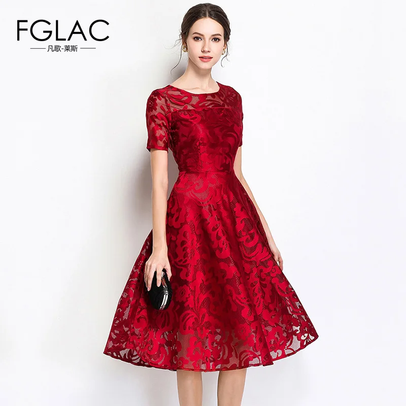 FGLAC 5XL Lace Dress summer short sleeved Casual Slim lace dress Fashion O-neck Sexy Hollow Out Dresses Women Vintage Vestidos