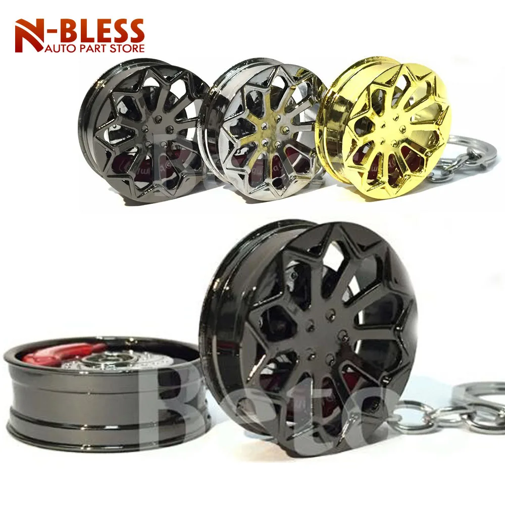 

Car Alloy Wheel Keychain Red Brake Rotor Keychain Pendant with Spinning brake disc Keychain for BMW Honda Car Styling