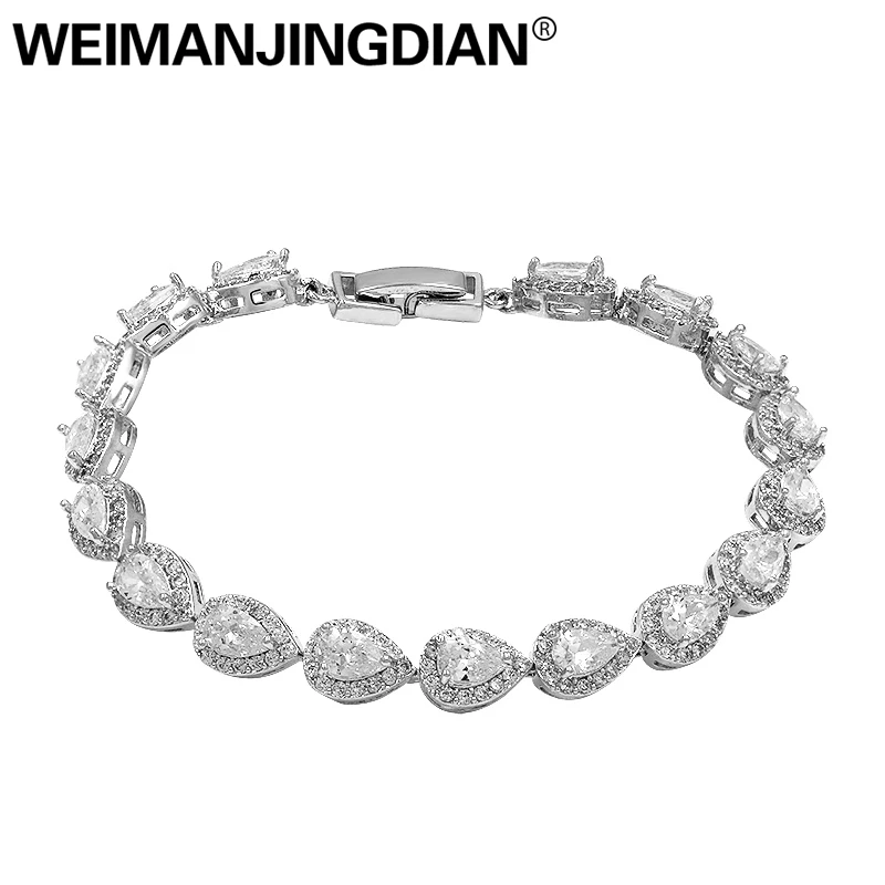 WEIMANJINGDIAN العلامة التجارية أعلى جودة كبيرة الدمعة زركون تشيكوسلوفاكيا كريستال سوار للتنس للنساء أو الزفاف العرائس