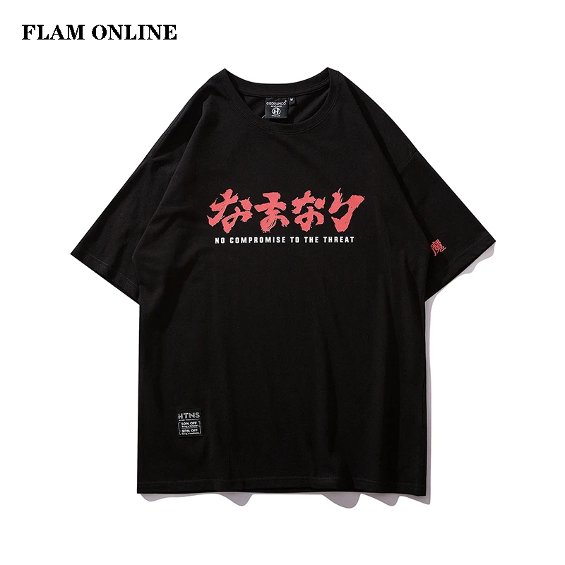 2019 Kanji японский персонаж Harajuku футболка хлопковые топы с короткими рукавами