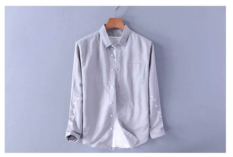 Новинка, хлопковая и Льняная мужская Повседневная рубашка, модная рубашка с вышивкой, мужская белая рубашка с длинным рукавом, мужские брендовые топы, сорочка