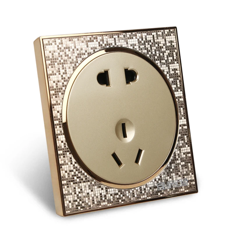 

86 Type Champagne Gold Wall Switch Socket Panel Two Three Plug Five Hole Socket PC220V 10A