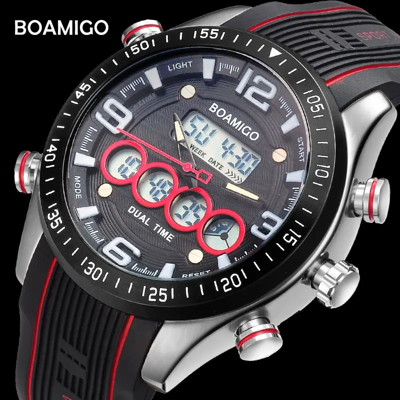 

BOAMIGO relogio masculino Watches Men Luxury Auto Date Men's LED Digital Sport Reloj Watch Waterproof Analog Quartz Rubber Clock