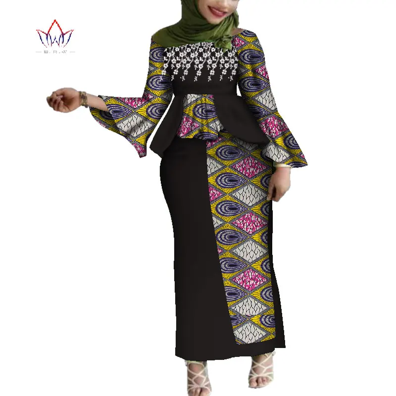 Модные африканские комплекты для женщин дашика размера плюс, индивидуальная традиционная африканская одежда, сексуальный Африканский комплект с юбкой WY4217