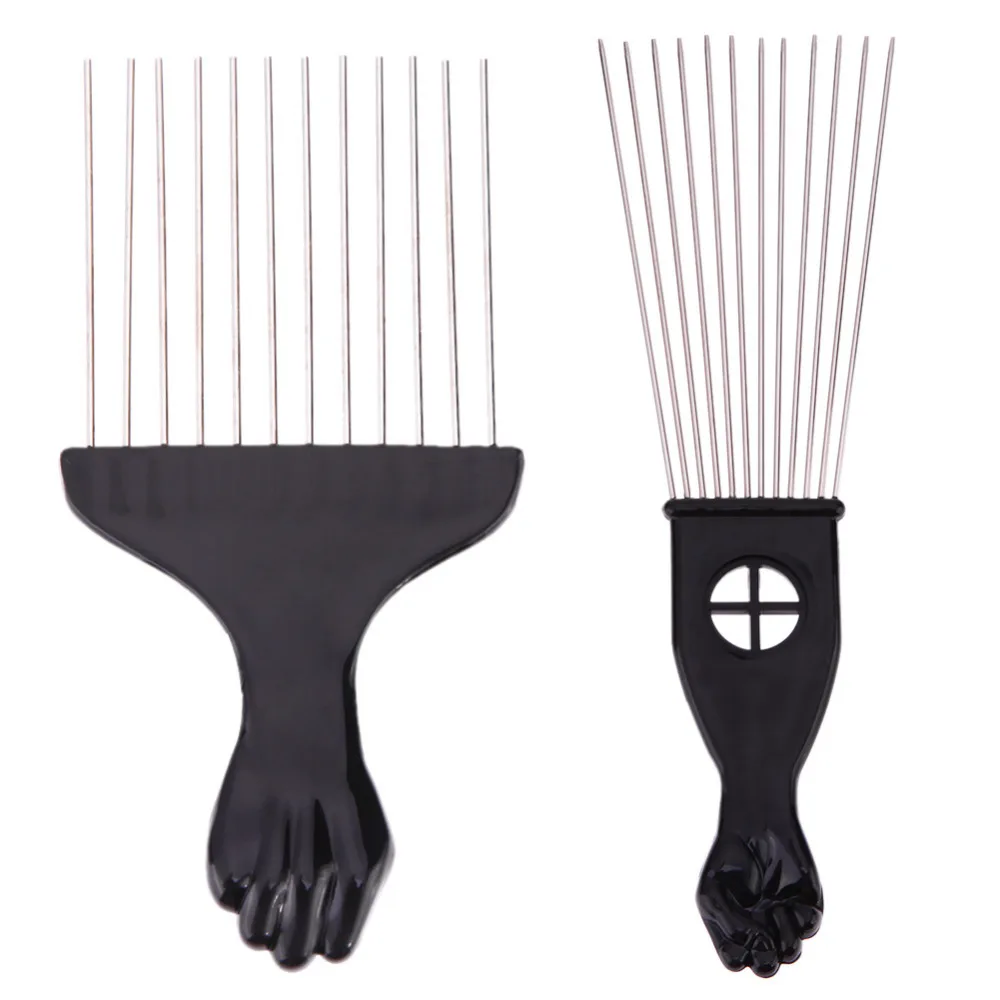 

1PC Professional Salon Use Black Metal African Pick Comb Hair Combs Insert Hair Pick Comb Wide Teeth Fork Hair Curly Brush Comb