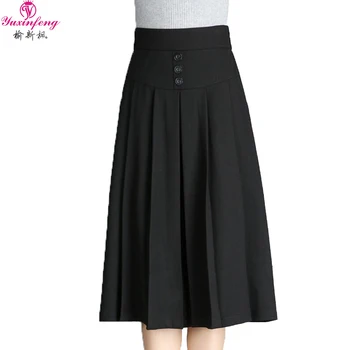 

2019 Fall Winter Women Pleated Skirt Plus Size Thick Knee Length Casual Skirts Female High Waist Oversized Button Skirt 6XL 5XL