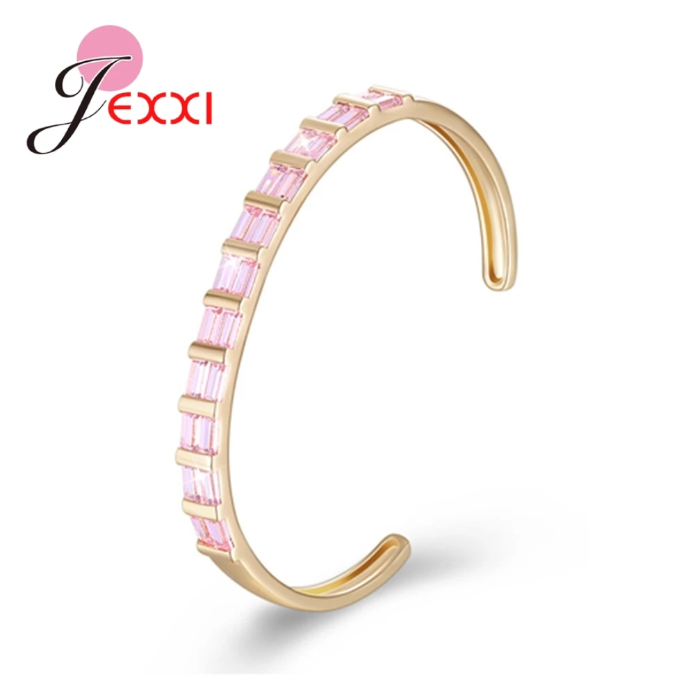 

JEXXI New Elegant Trendy Women Girls Gold Color Cuff Bangles with Clear Austrian Crystal Hot Sale Bangles Wedding Jewelry Gifts