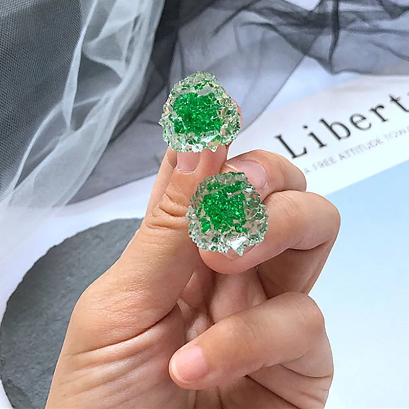 

IGU Geometric Irregular Clear Green Blue Resin Earrings Stud Women Small Summer Beach Earrings No Hole Style Wholesale E763
