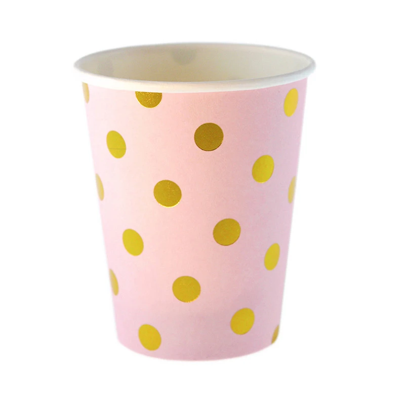 Gold Dot Pink Disposable Paper Tableware Sets Paper Plates Cups Utensils Gift Bags Paper Plate Wedding Birthday Party Decor