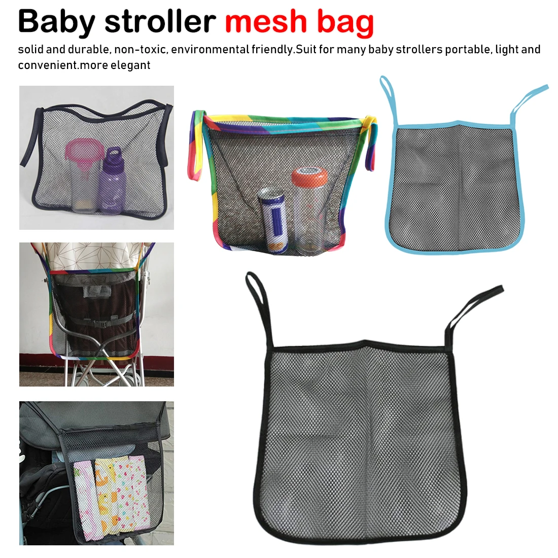 

Universal Washable Reuseable Cart Mesh Net Carriage Bag Stroller Accessories Stroller Net Bag Baby Stroller Bag