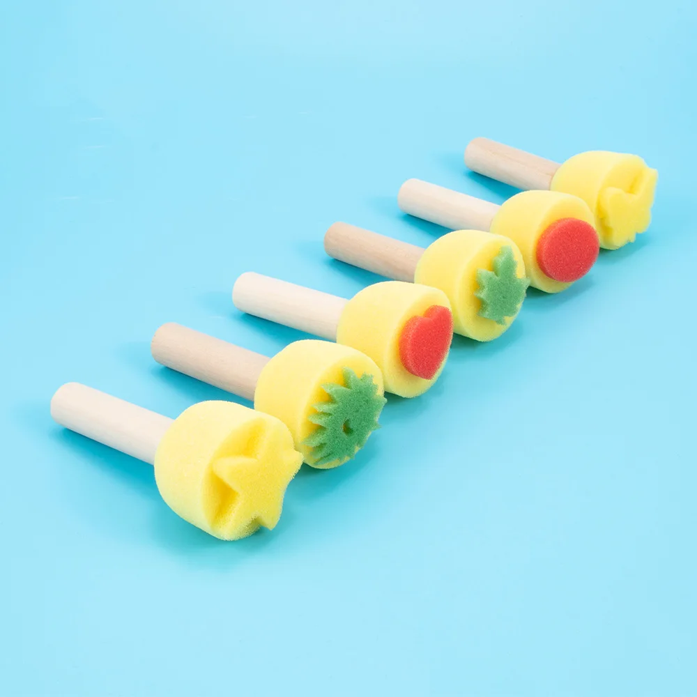 

6 Pcs/Set Early Teaching Foam DIY Wooden Handle Painting Supply Graffiti Drawing Toys For Sponge Paint Drawing Brushes